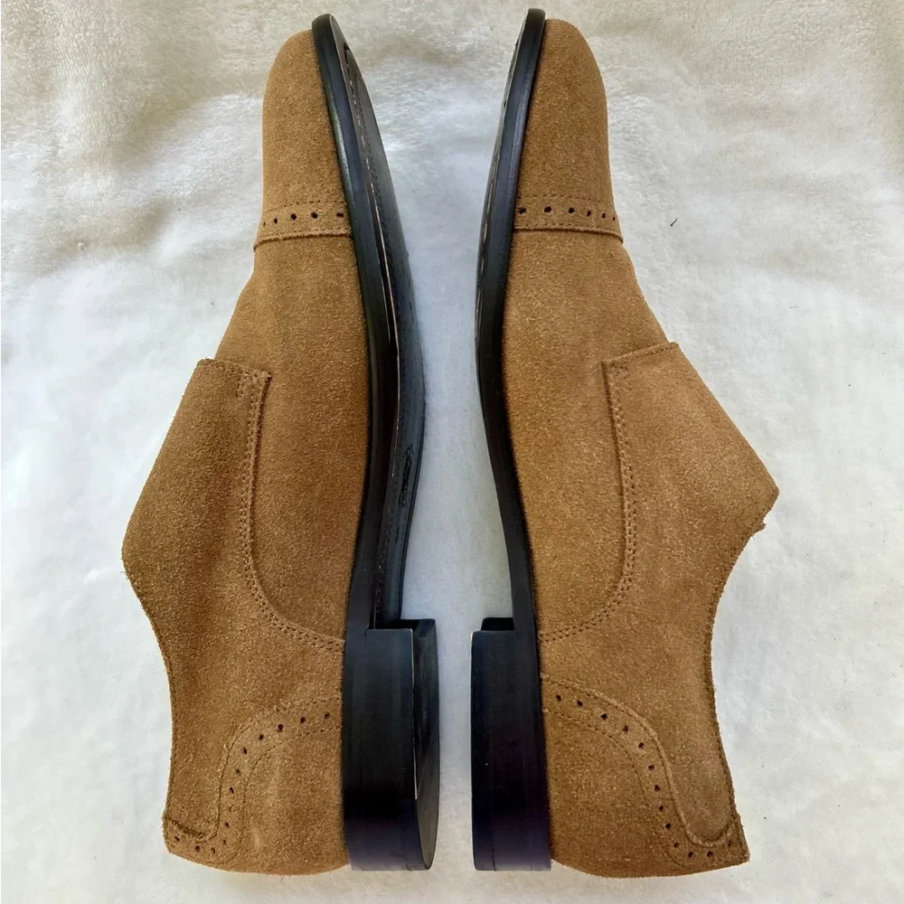 Banana Republic Double Monk Strap Tan Mens Size 8 Shoes Suede Oxfords Flats EUC